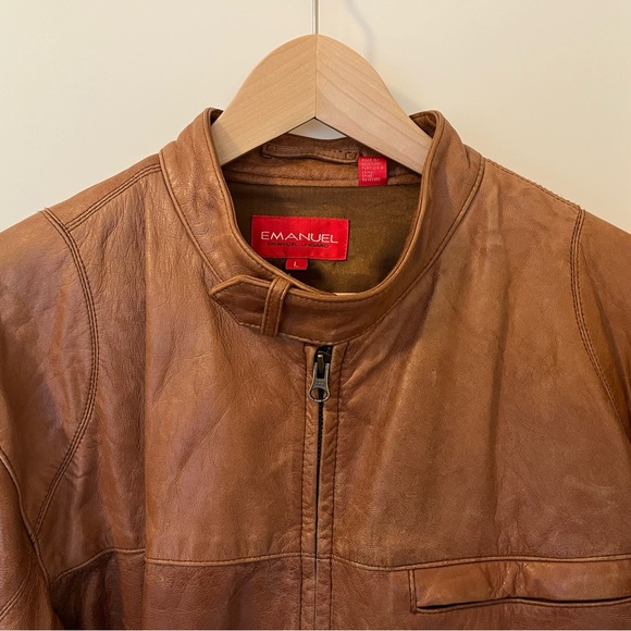 Emanuel Ungaro Men's Tan Leather Moto Jacket | Size: Large - Picture 3 of 8